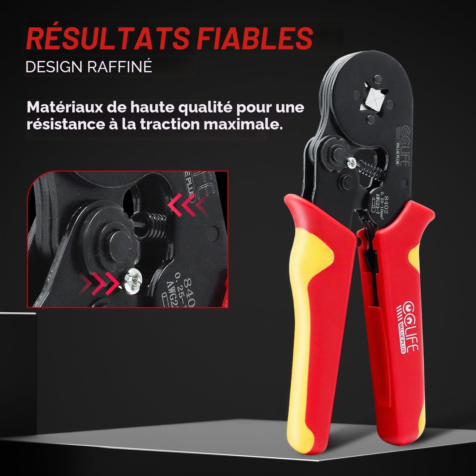 CCLIFE Pince à Sertir Auto 0,25-10 mm² + 1200 Embouts