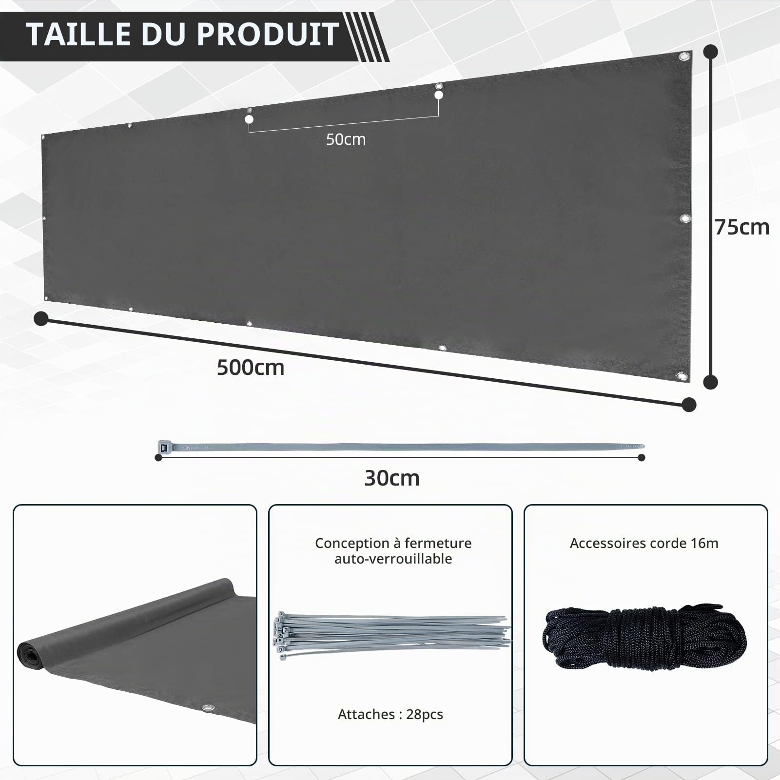 CCLIFE DIY Tools brise-vue balcon anthracite UV30+