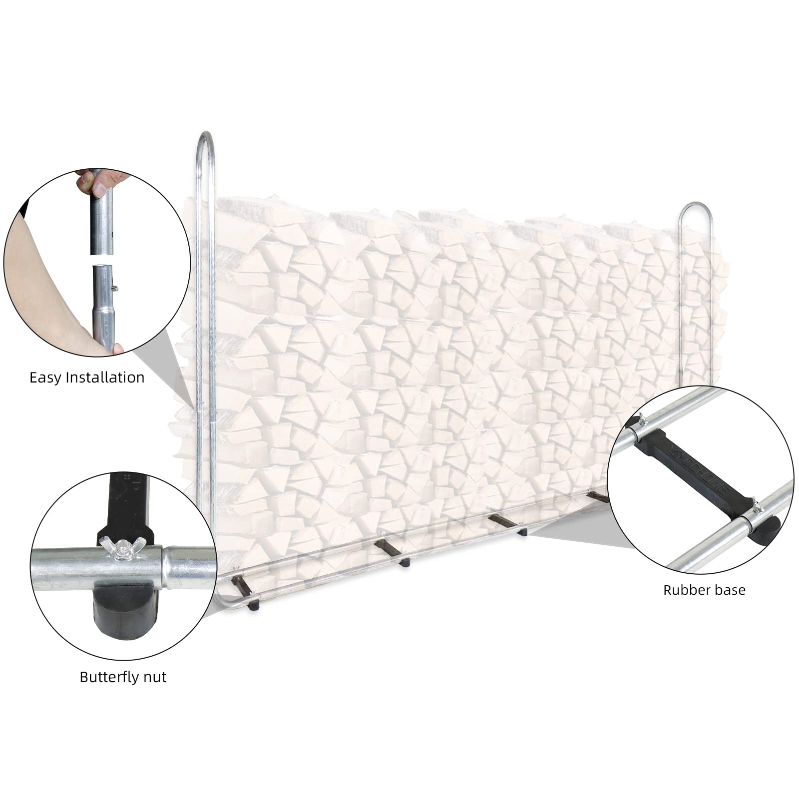 CCLIFE Range-bûches métal avec bâche bois 25-40 cm
