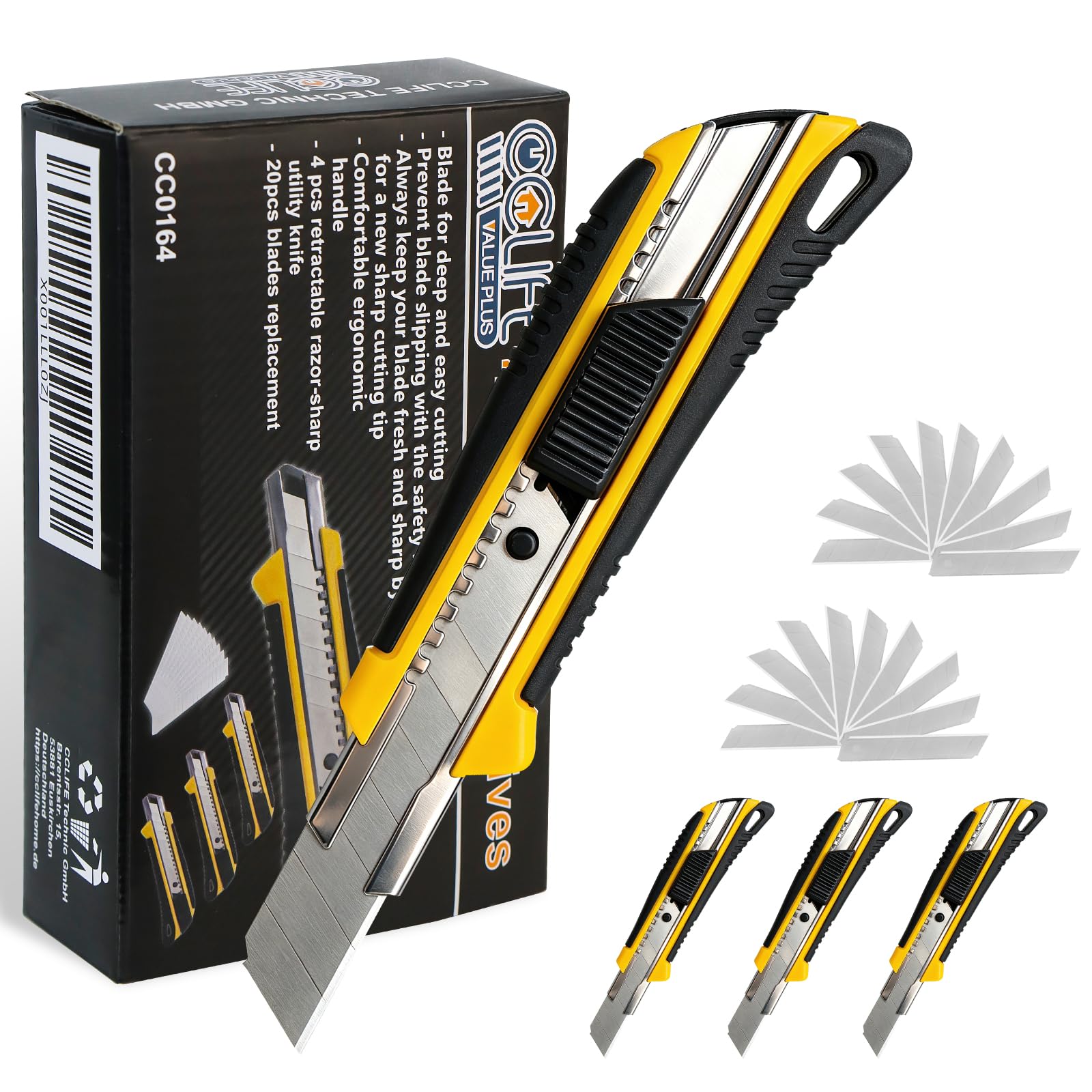 CCLIFE DIY Tools Cutter Pro 18mm 4 Pcs +20 Lames Métal