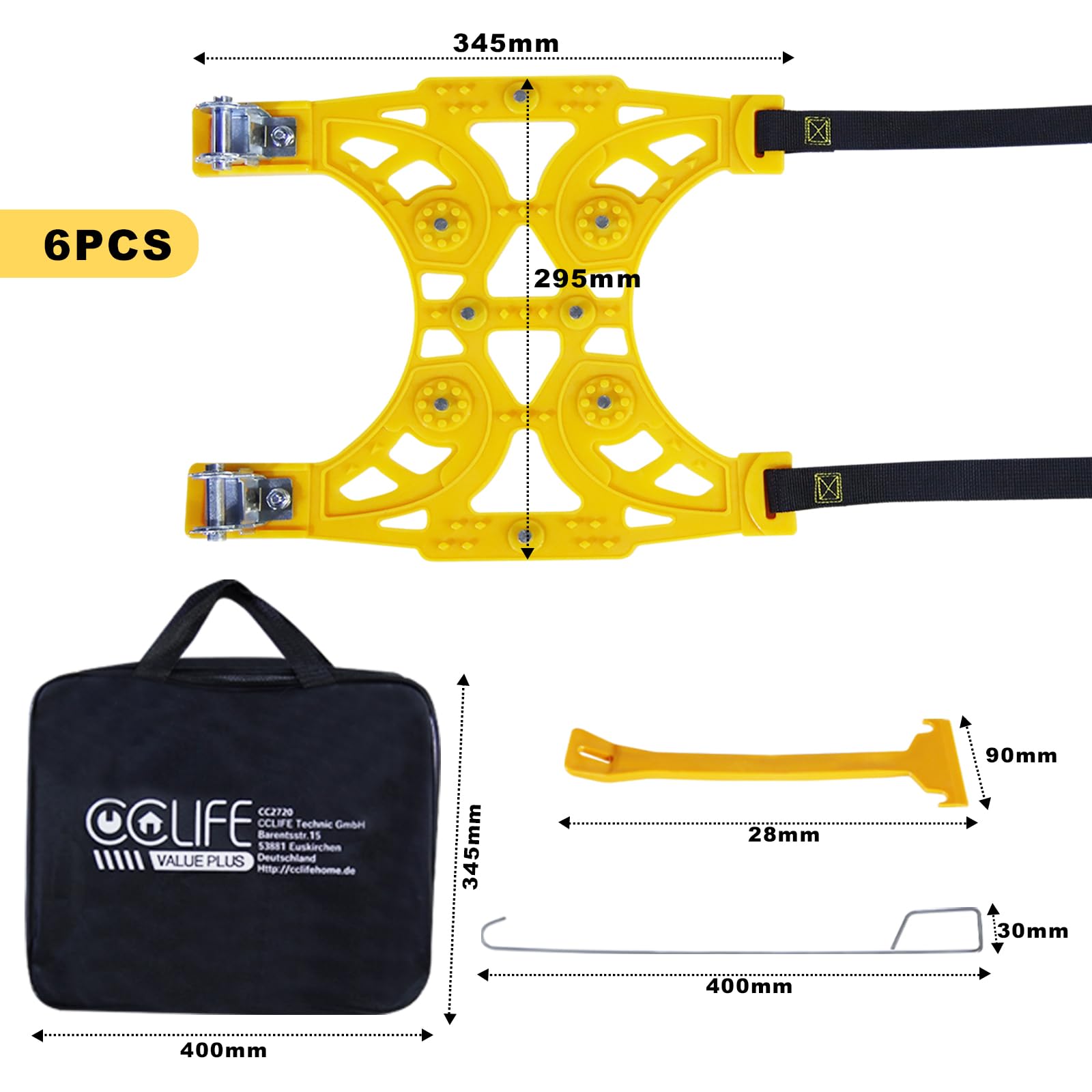 CCLIFE Tire Tools 6 Chaînes Neige TPU 175-275mm