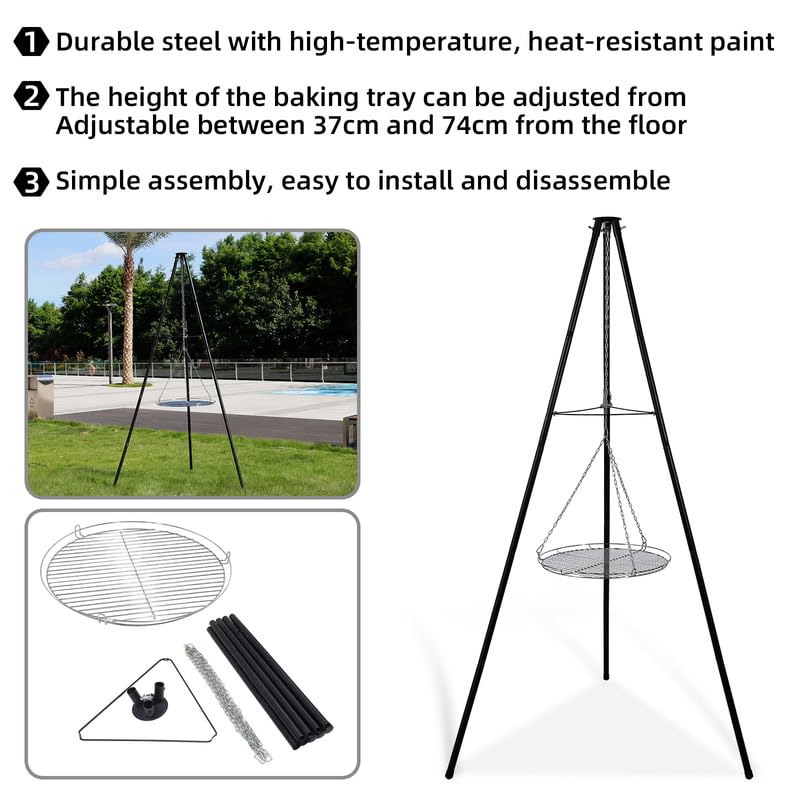 CCLIFE DIY Tools trépied barbecue 205 cm + foyer + plaque