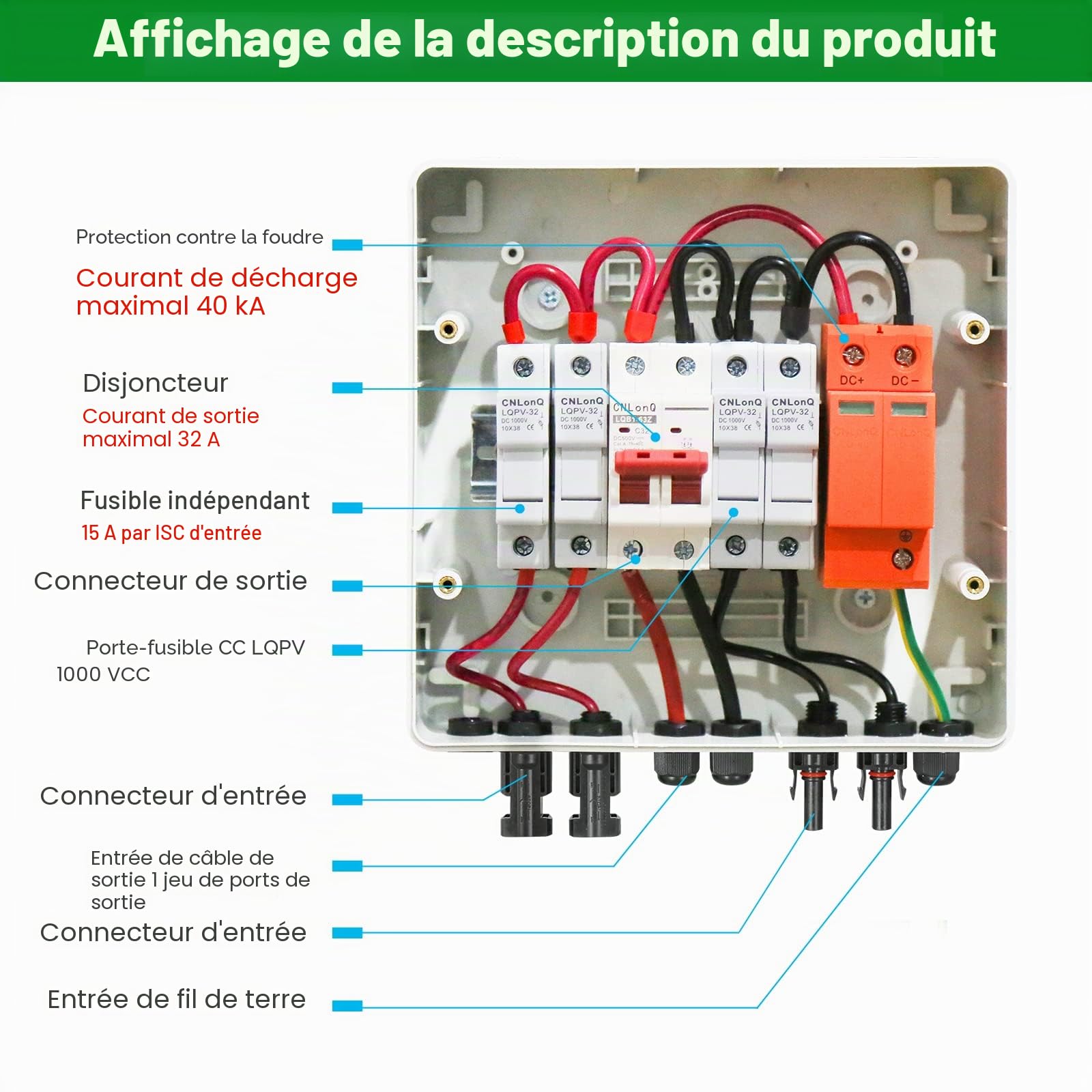 Jadeshay Solaire boîte combinaison 2 voies IP65 DC500V