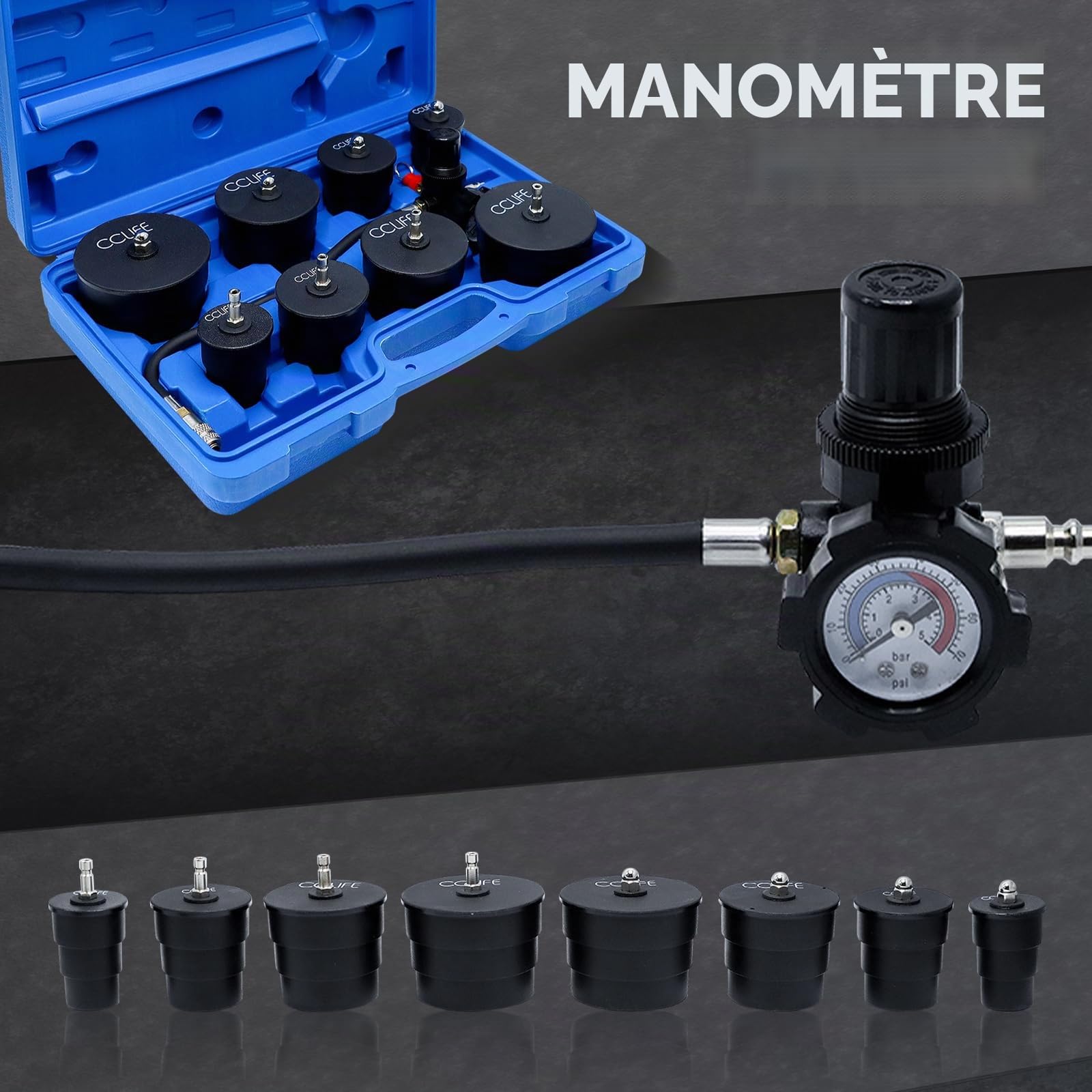 CCLIFE Test Tools testeur de fuite turbo 9 pièces 35-90 mm