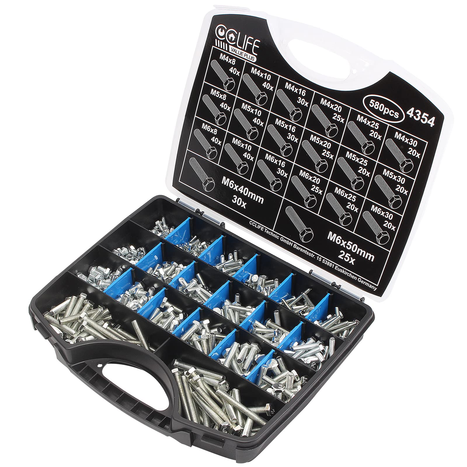 CCLIFE DIY Tools Coffret vis hexagonales 580 pièces M4-M6