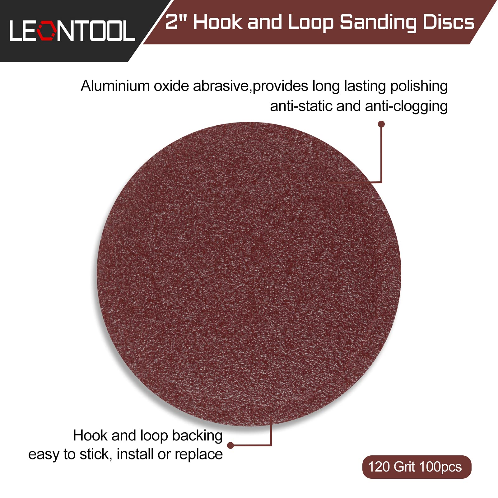 LEONTOOL Disques Ponçage Auto-Aggrippants 51 mm Grain 120 Lot 100