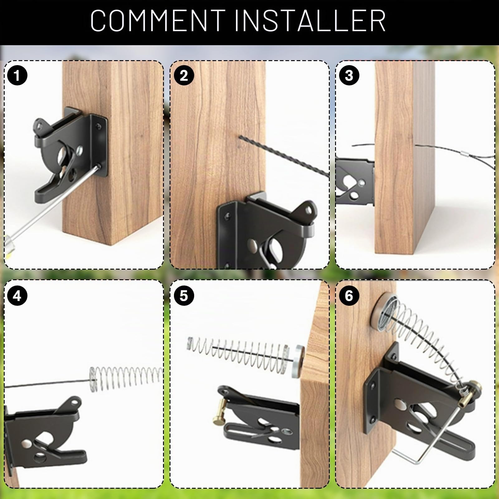 LEONTOOL Vis et Écrous loquet portail autobloquant noir avec câble