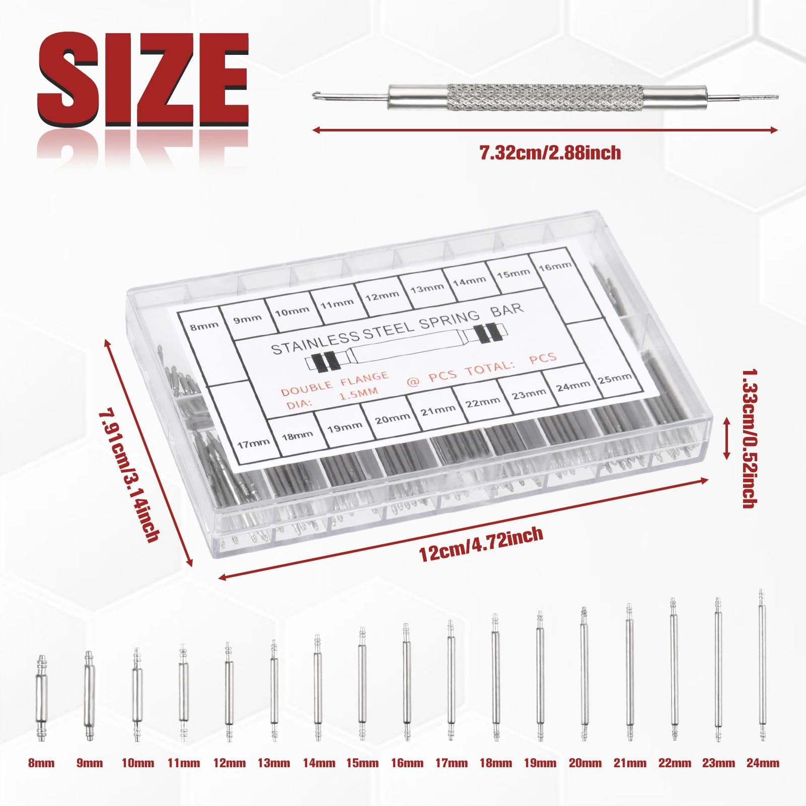 LEONTOOL Kit 360 goupilles montre 8-25 mm + outil inox