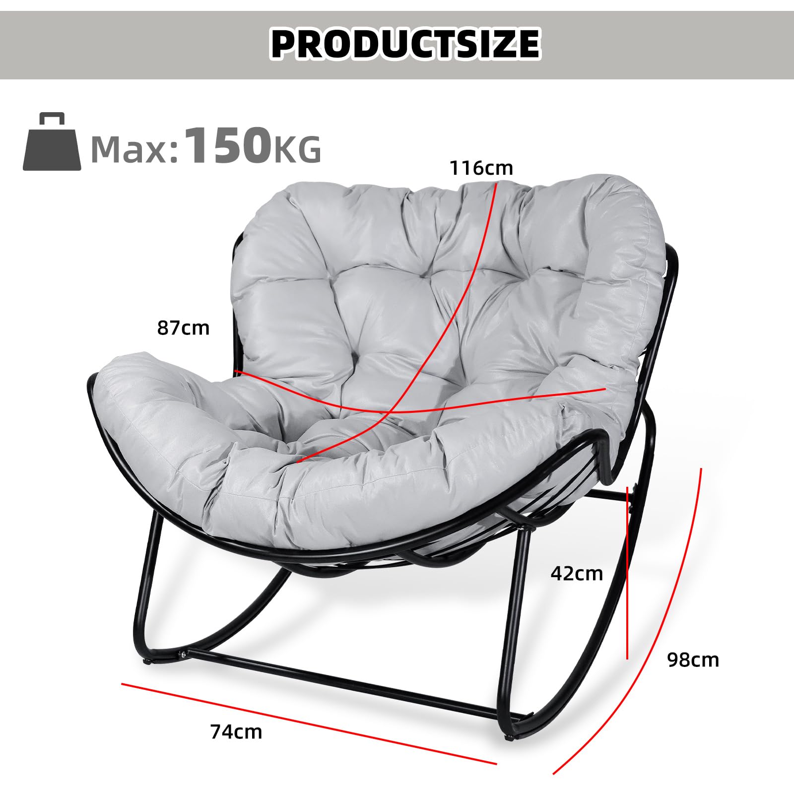 CCLIFE DIY Tools fauteuil à bascule gris 150 kg avec coussin