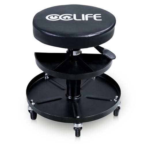 CCLIFE DIY Tools tabouret atelier noir 150 kg réglable 2 plateaux