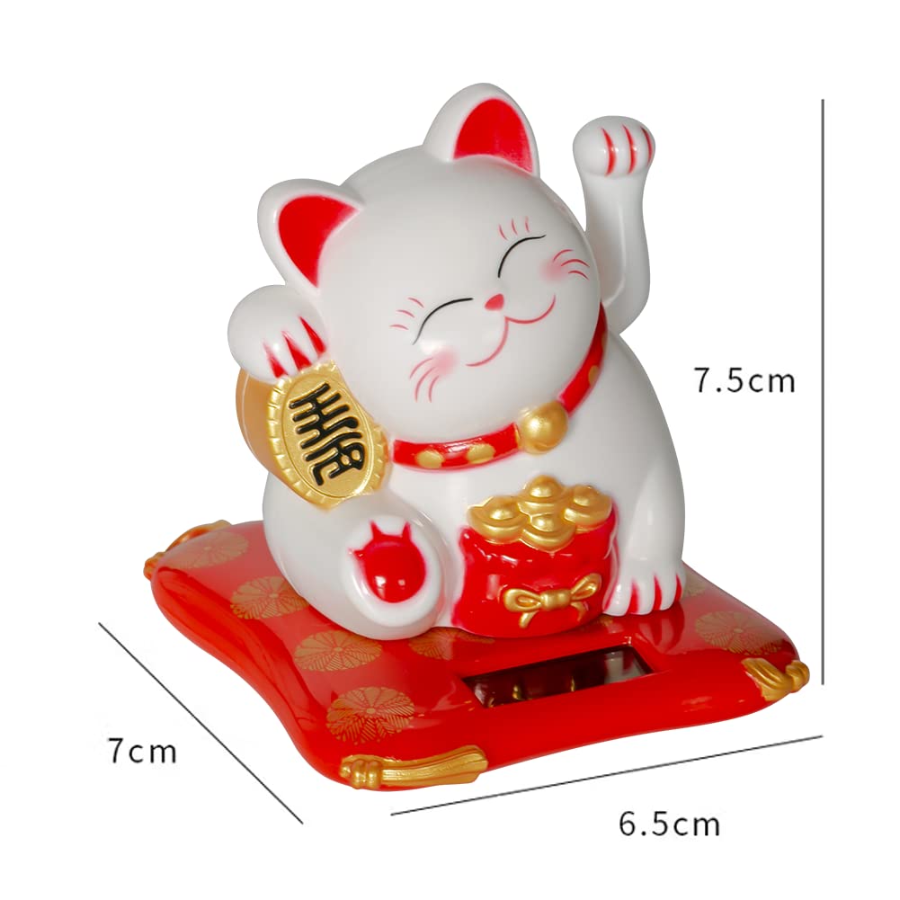 Jadeshay Lucky Cat Chat Solaire Blanc Maneki Neko
