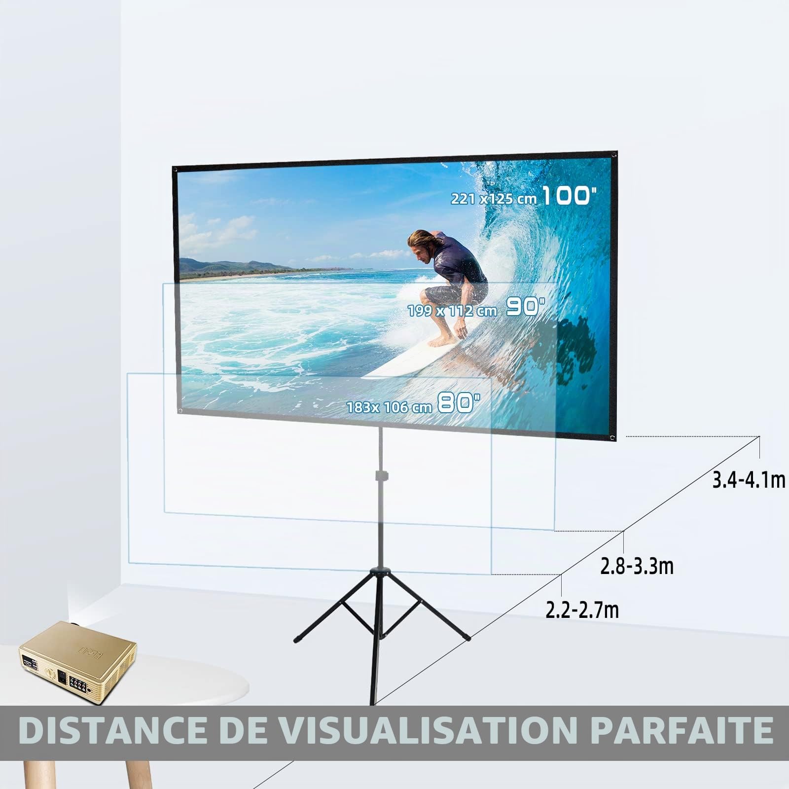 CCLIFE écran vidéoprojecteur 80 pouces trépied 16/9