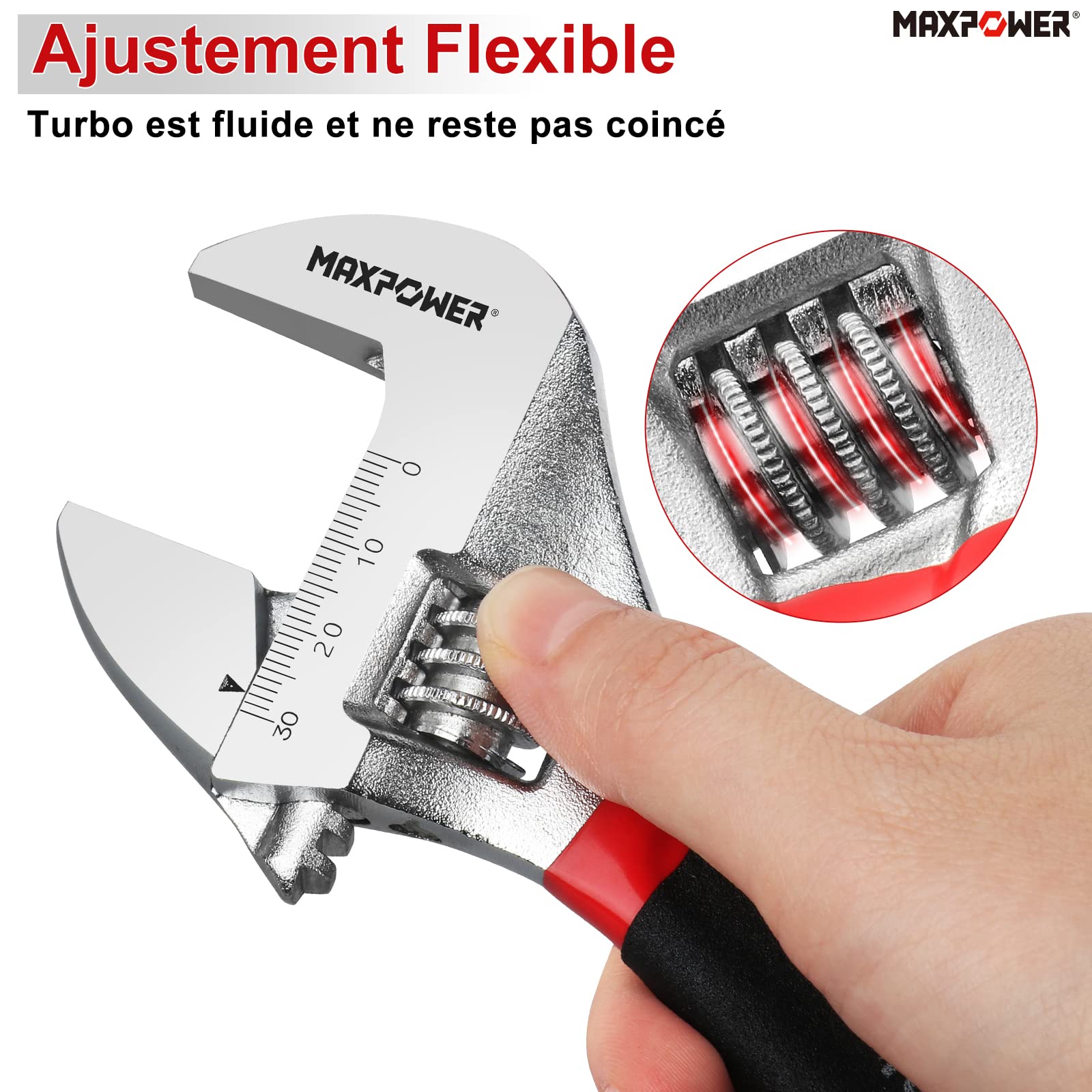 MaxPower Clé clé à molette 250mm Cr-V manche antidérapant