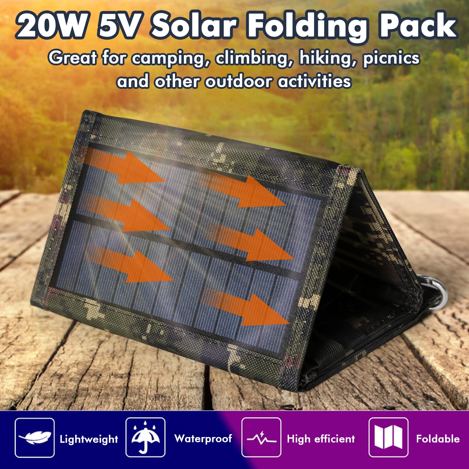 Jadeshay Panneau solaire pliable 20W USB 5V portable