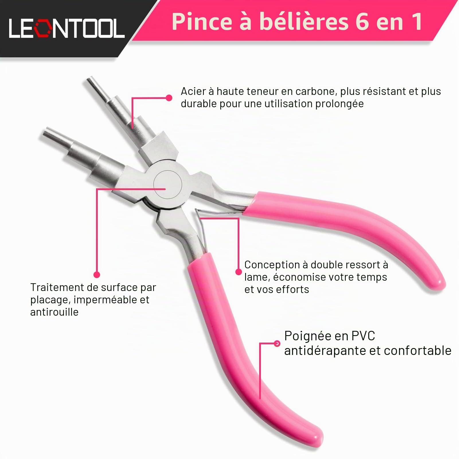LEONTOOL Pinces pince à bijoux 6 en 1 3-10 mm 15,2 cm