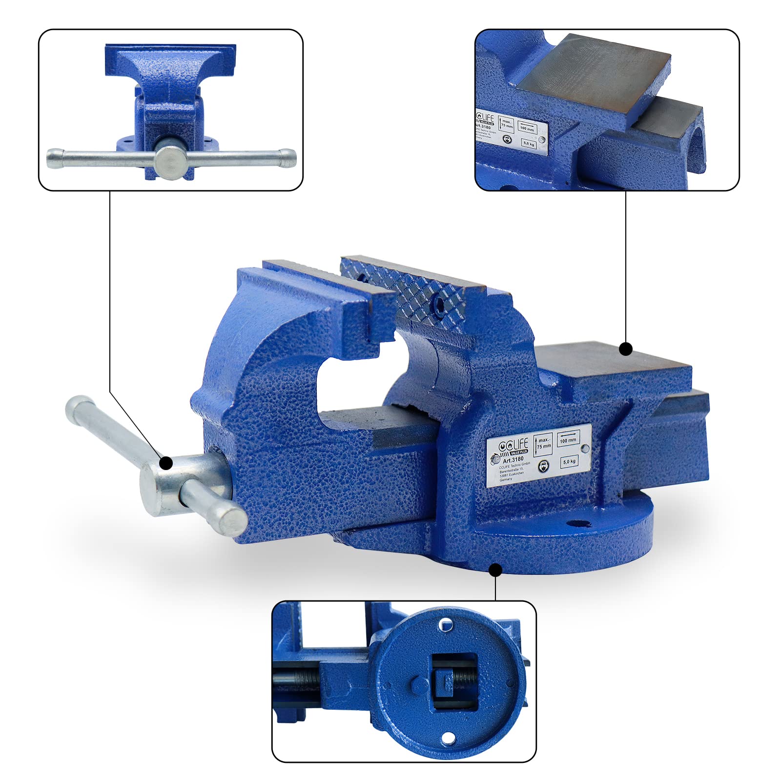 CCLIFE DIY Tools Étau Établi Fonte 100mm Acier