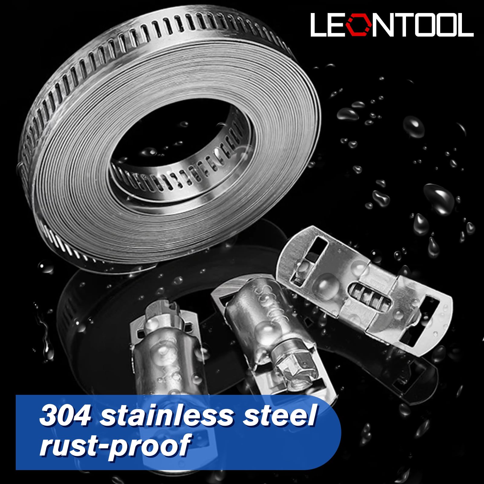 LEONTOOL Vis Écrous Colliers Serrage Inox 304 Sangle 3,7 m + 8