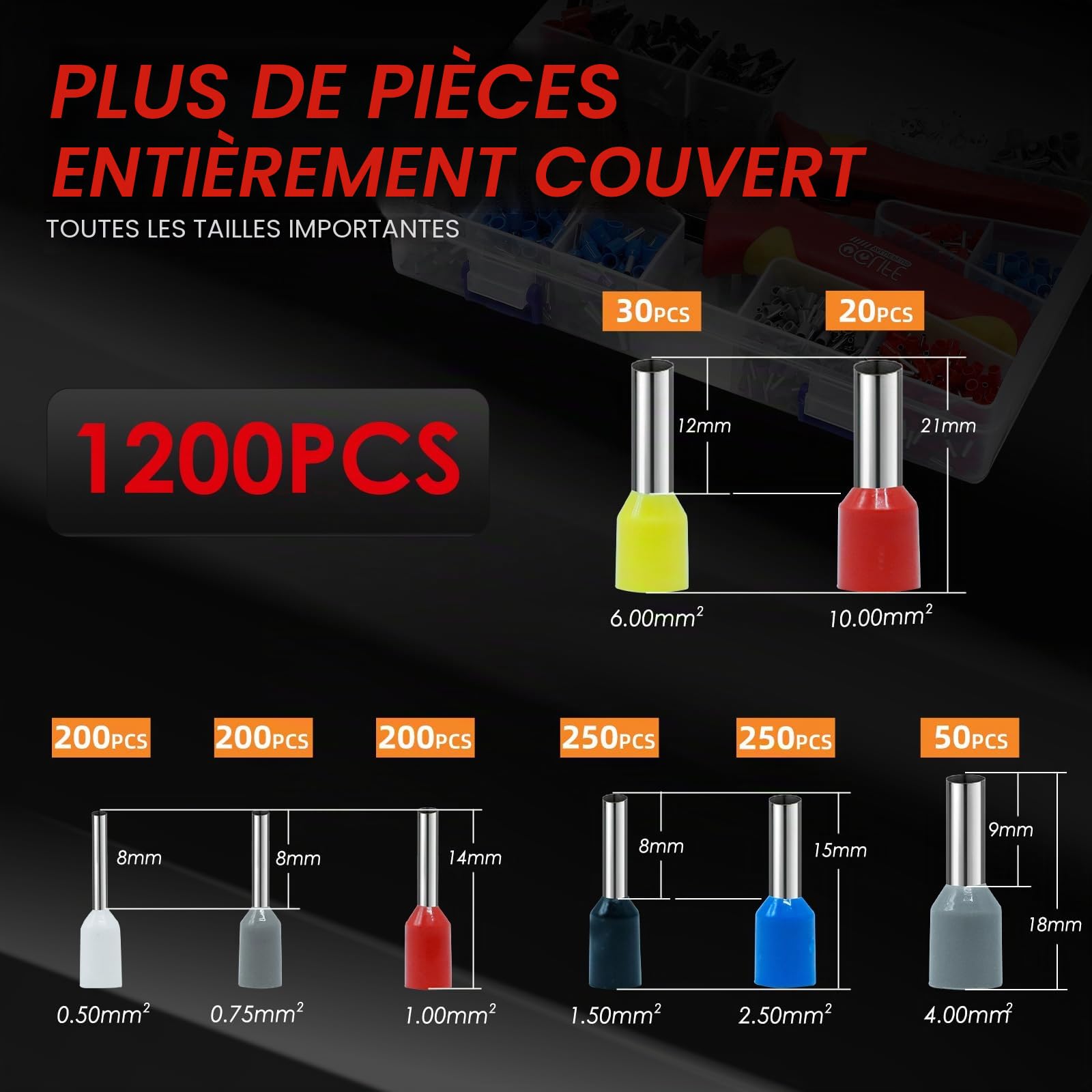 CCLIFE Pince à Sertir Auto 0,25-10 mm² + 1200 Embouts