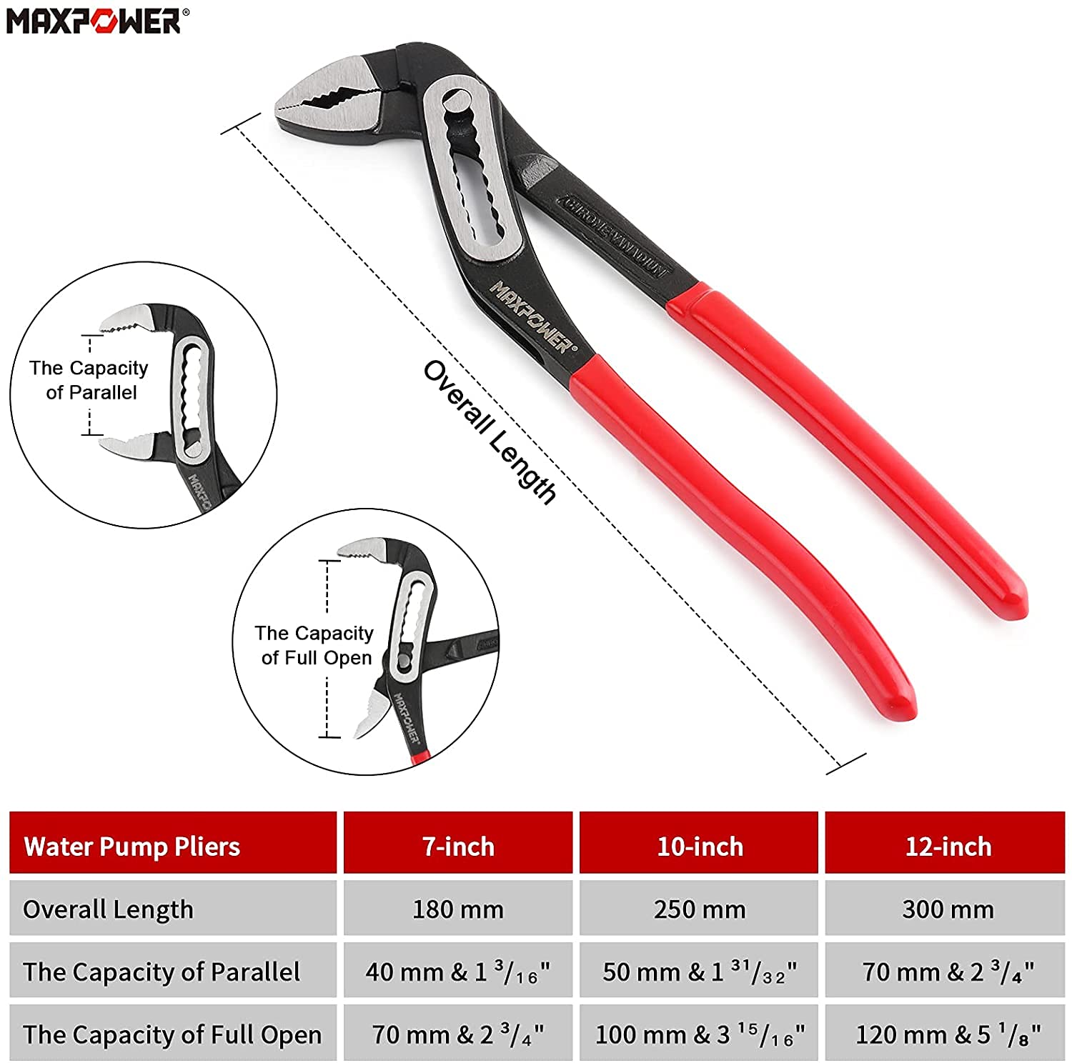 MaxPower Outils de plomberie pince multiprise jeu de 3 180-300 mm