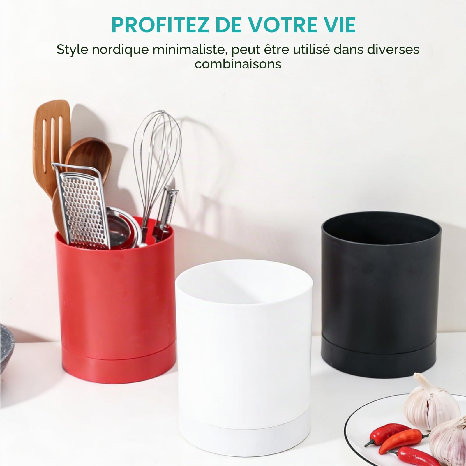 OUKENS Cuisine et maison Porte-ustensiles rotatif 360° noir PP