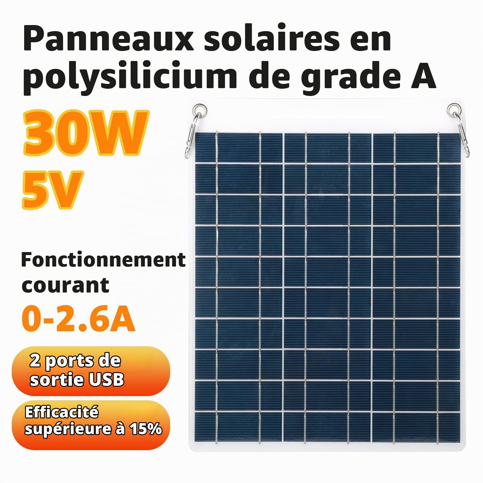 Jadeshay Solaire Photovoltaïque panneau solaire 30W 5V double USB