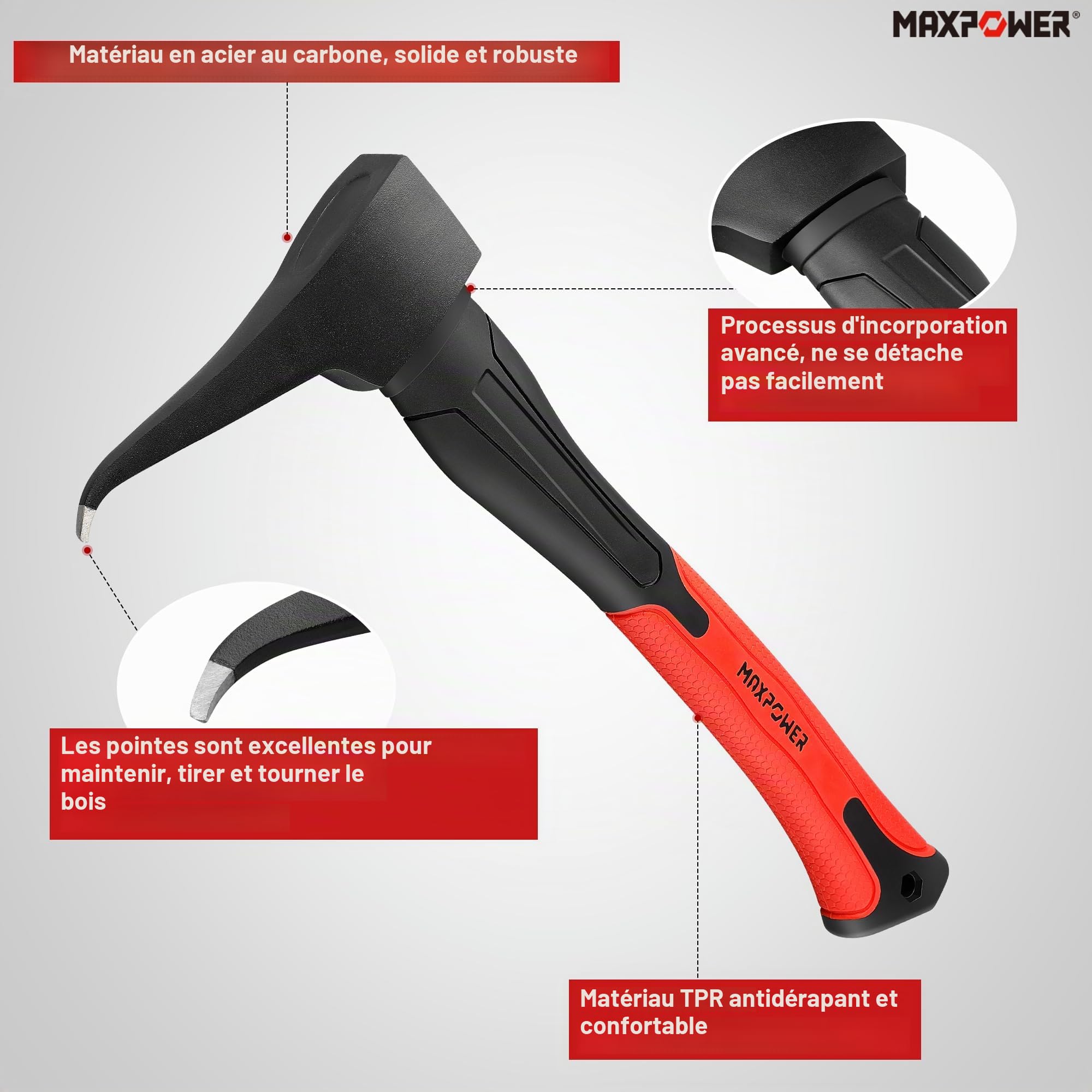 MAXPOWER Outils de frappe sappie 40cm acier carbone TPR