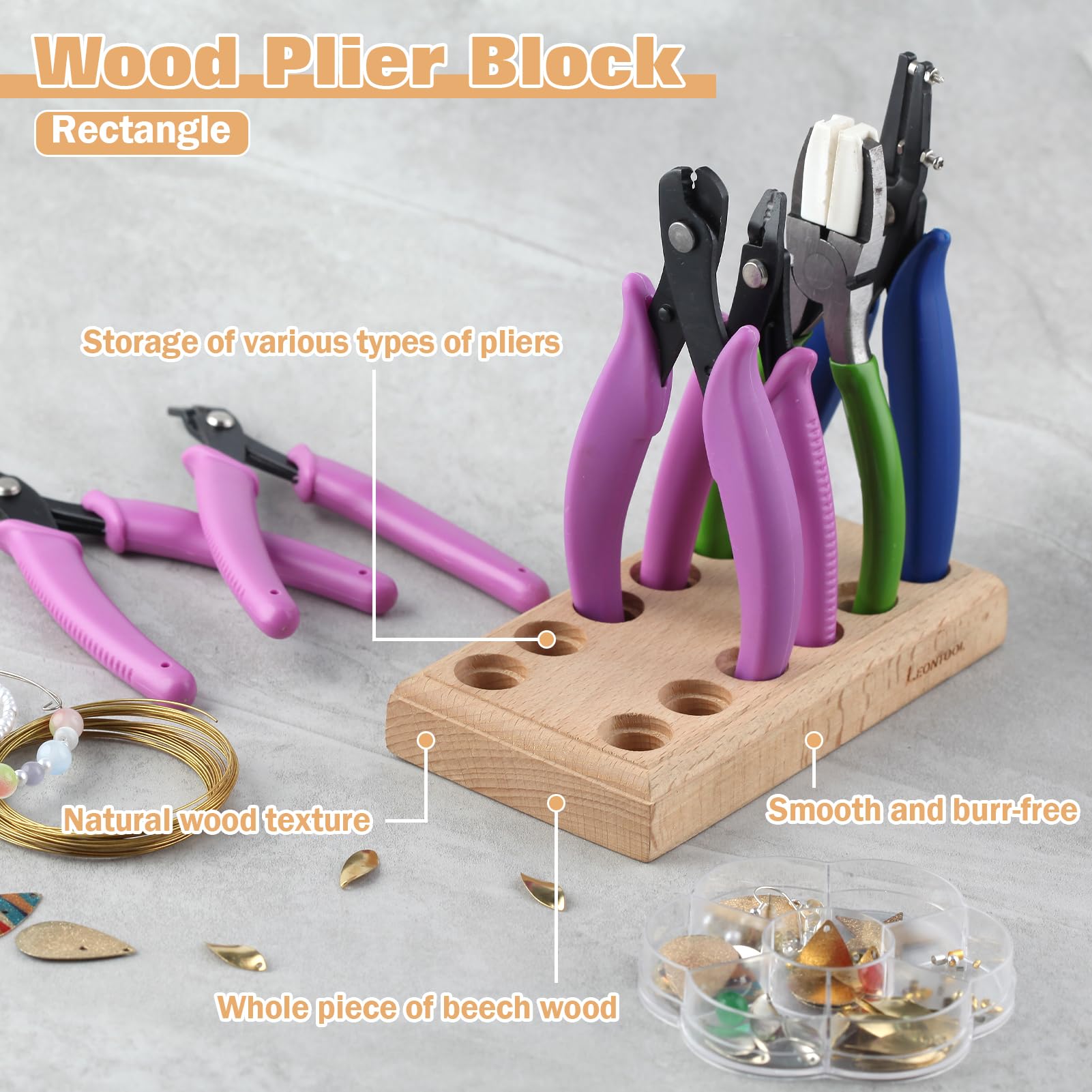 LEONTOOL Bloc bois 12 trous rangement pinces 80x148 mm