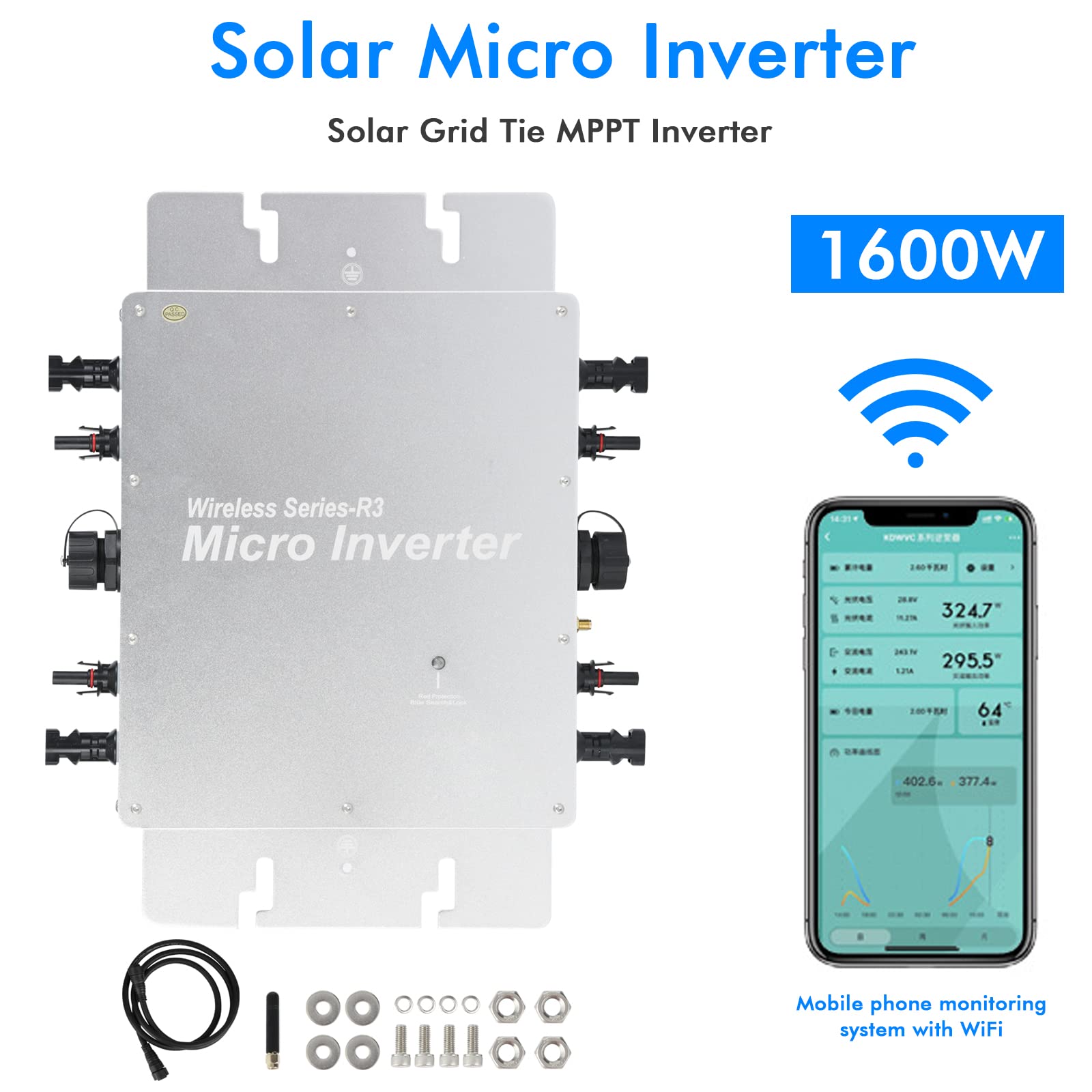 Jadeshay Solaire micro-onduleur 1600W MPPT WiFi IP65