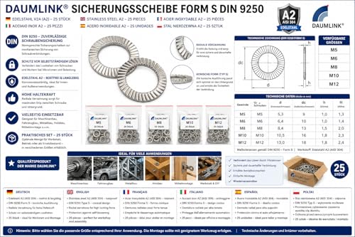 DAUMLINK Rondelles sécurité DIN 9250 M8 inox A2 lot 25