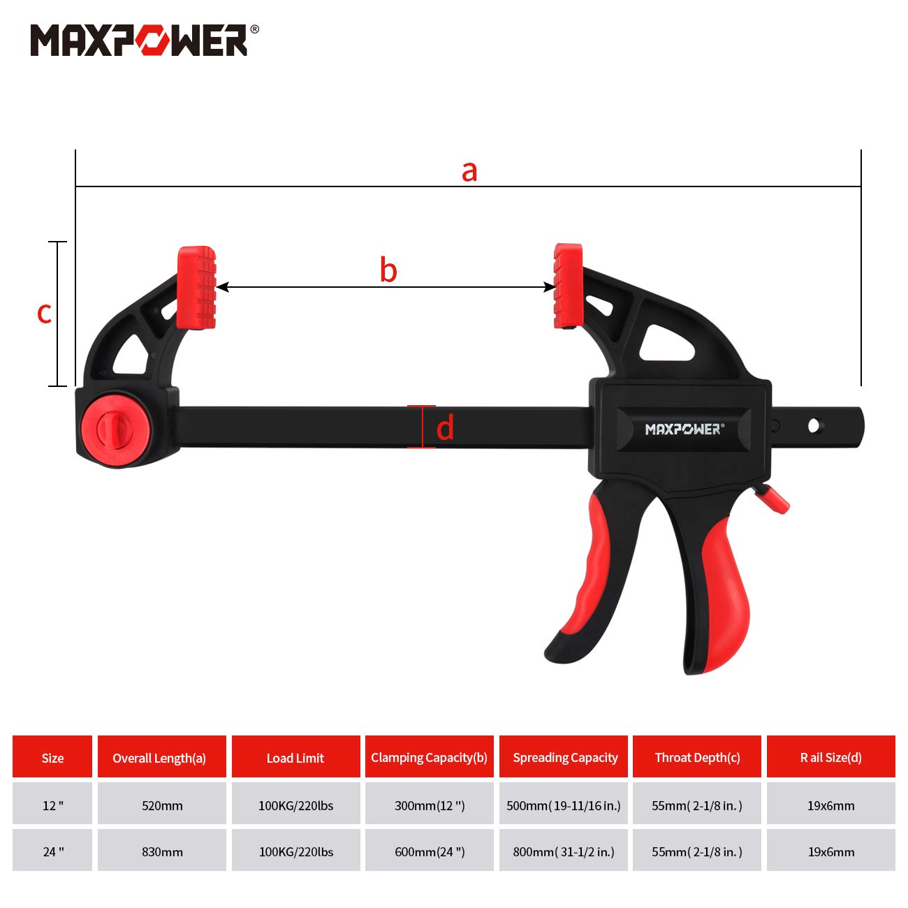 MaxPower Outils de serrage serre-joint rapide 600 mm 4 pièces 100 kg