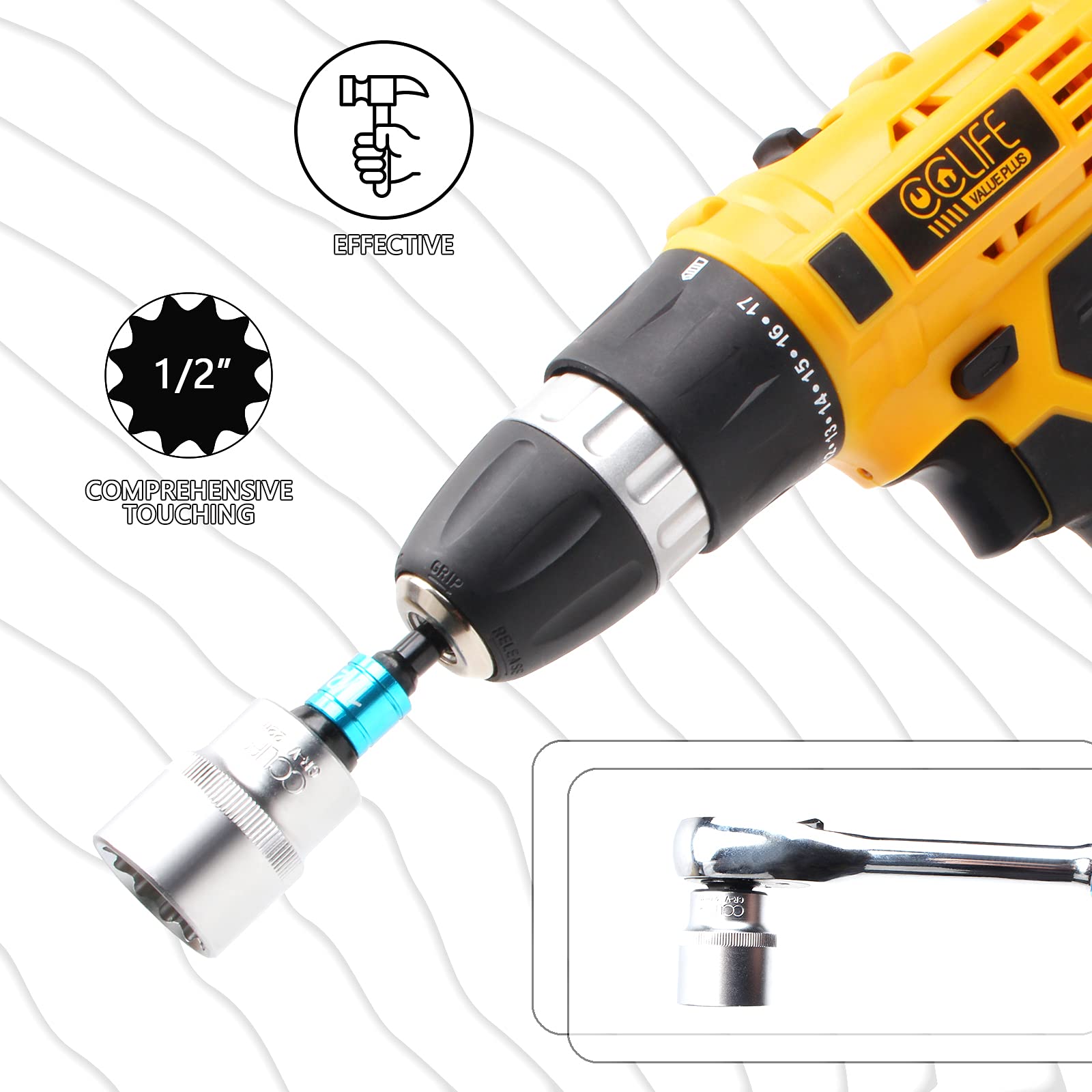 CCLIFE Socket and Bit Sets coffret douilles 1/2 21 pcs Cr-V