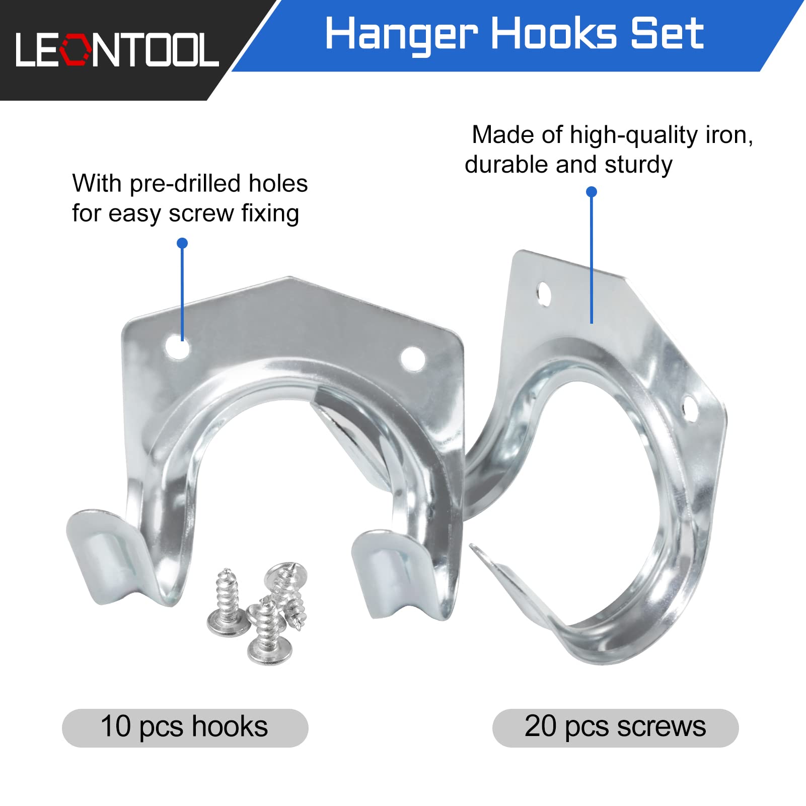 LEONTOOL Rangement crochets à outils lot de 10 avec vis fer