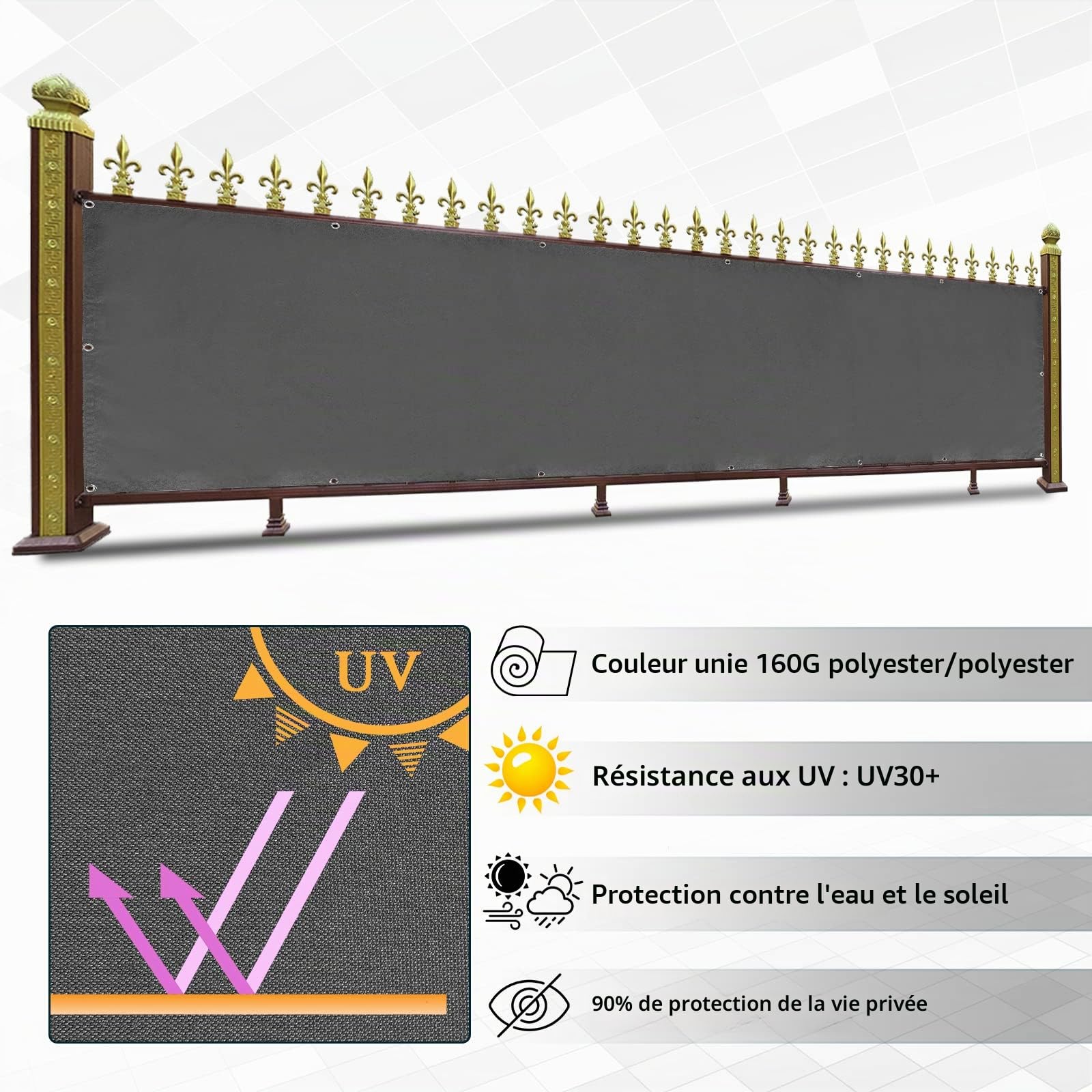 CCLIFE DIY Tools brise-vue balcon anthracite UV30+