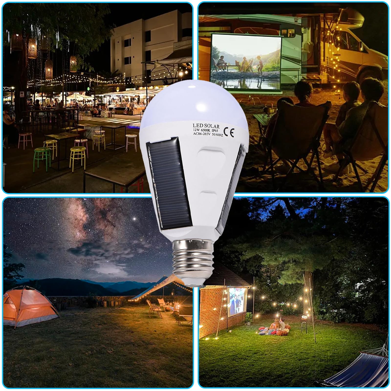 OUKENS Ampoule LED solaire E27 12W portable IP65