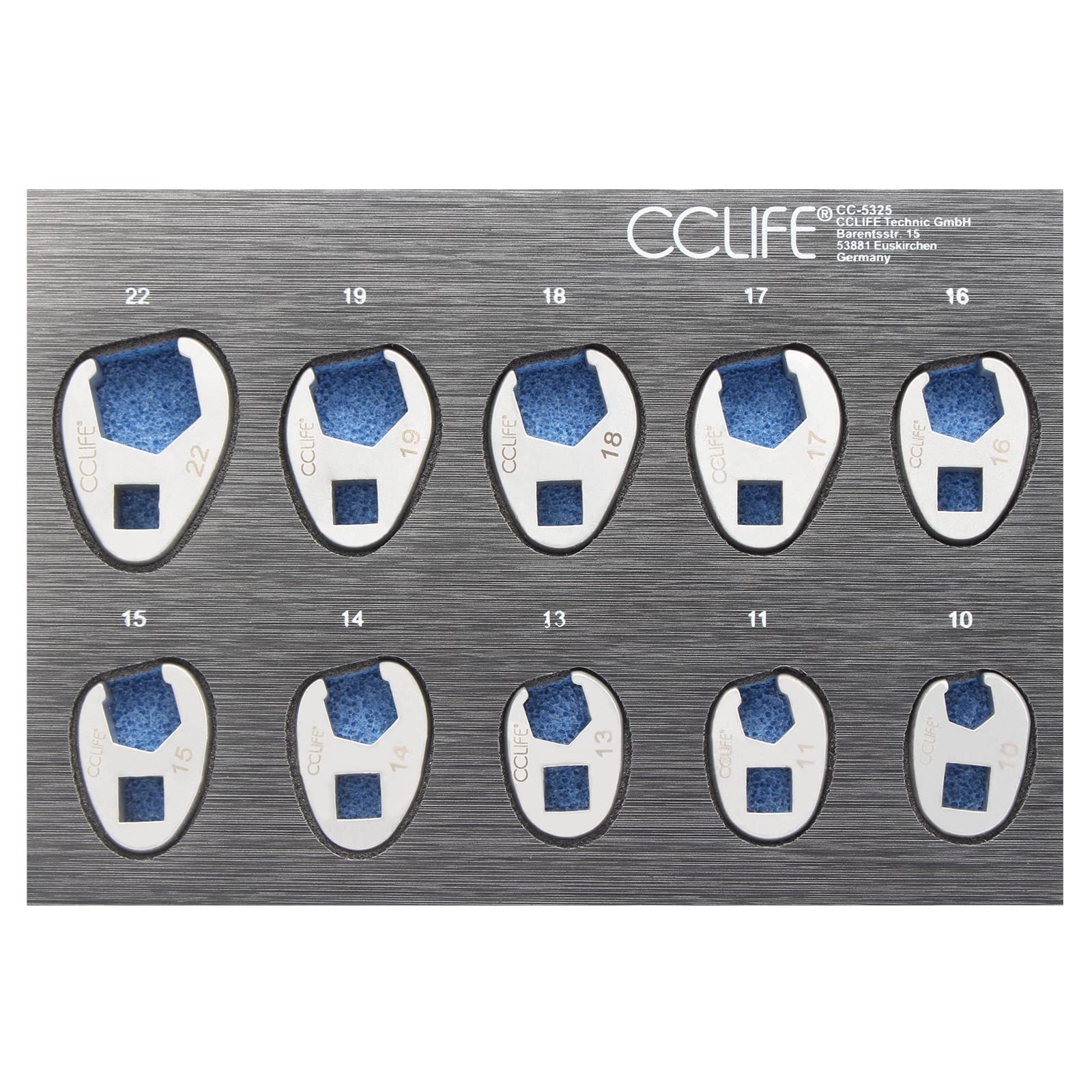 CCLIFE Wrenches Jeu 10 clés crowfoot 10-22mm 3/8 CR-V