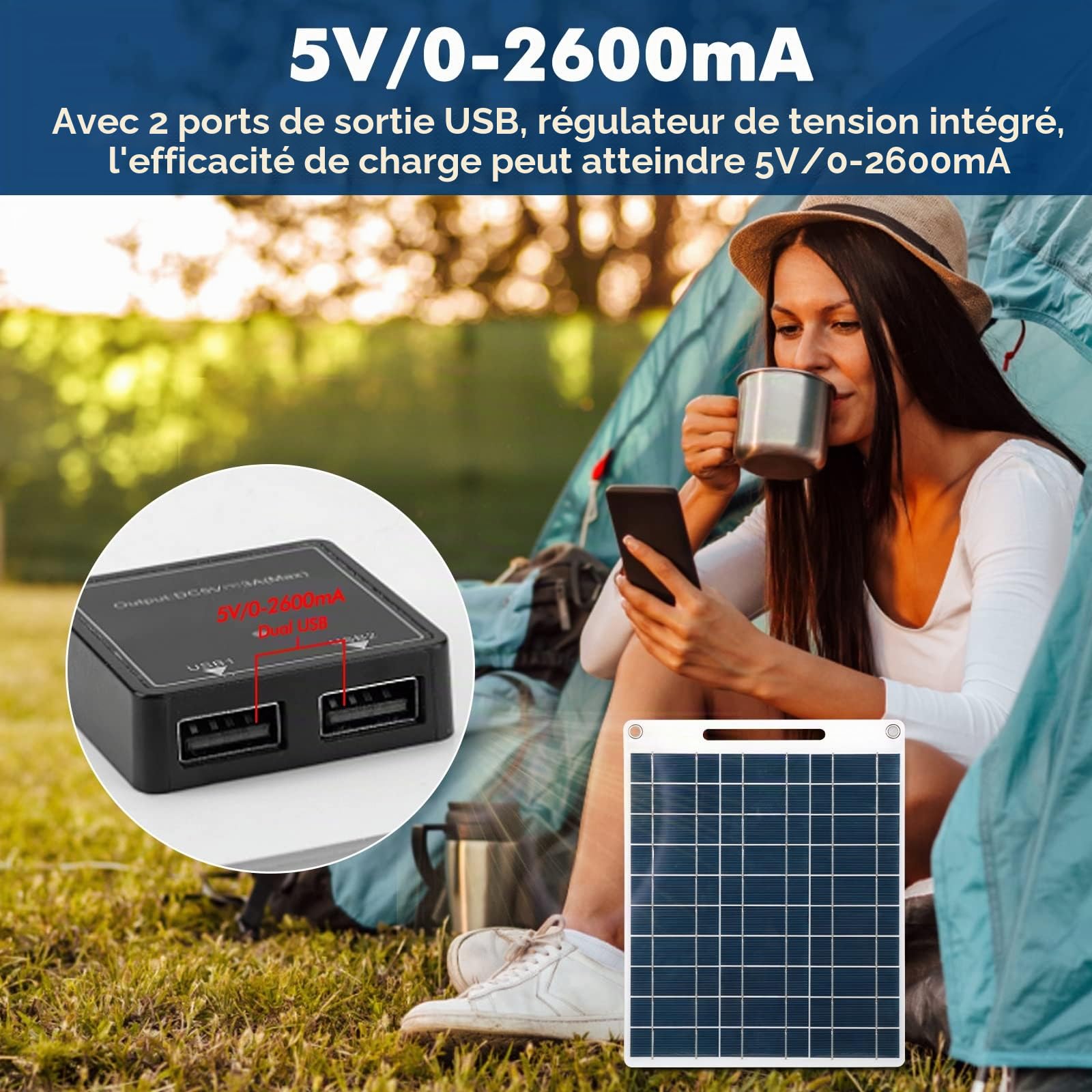 Jadeshay Solaire Photovoltaïque panneau solaire 30W 5V double USB