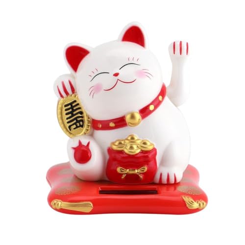 Jadeshay Lucky Cat Chat Solaire Blanc Maneki Neko