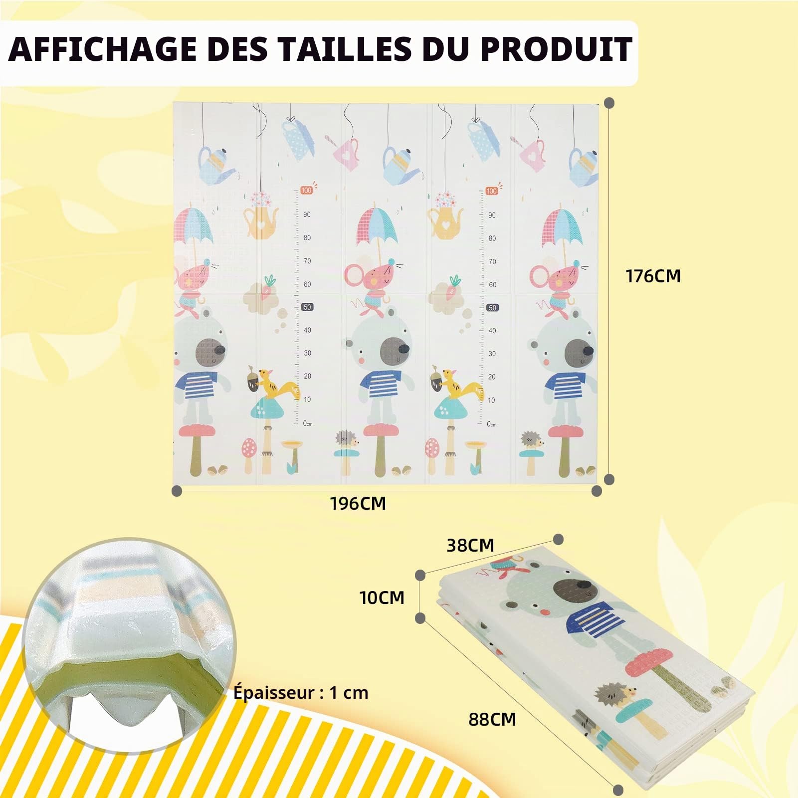 CCLIFE Baby & Kids tapis jeux 196x176cm souris poisson