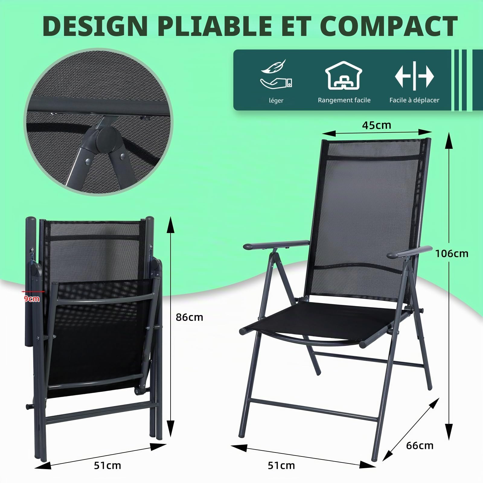 CCLIFE DIY Tools chaise jardin pliante Teslin 150 kg