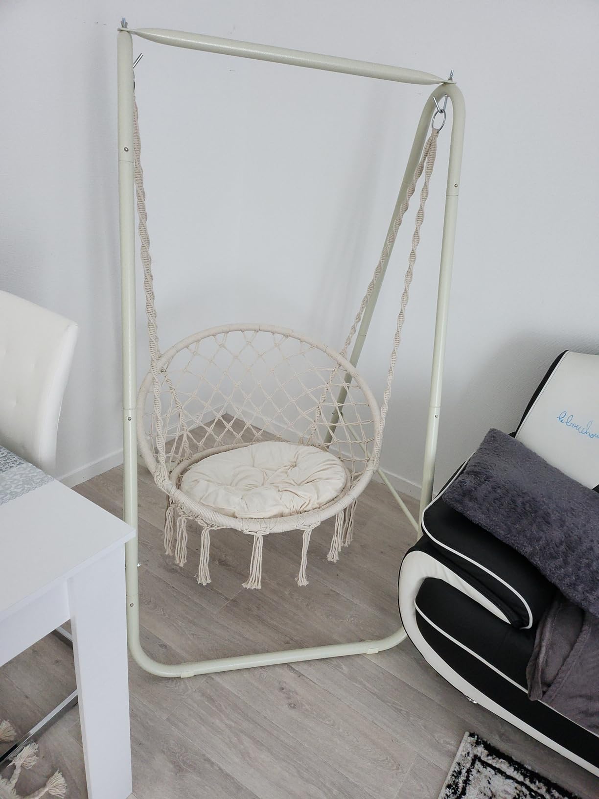 CCLIFE Fauteuil suspendu macramé gris foncé 100 kg support