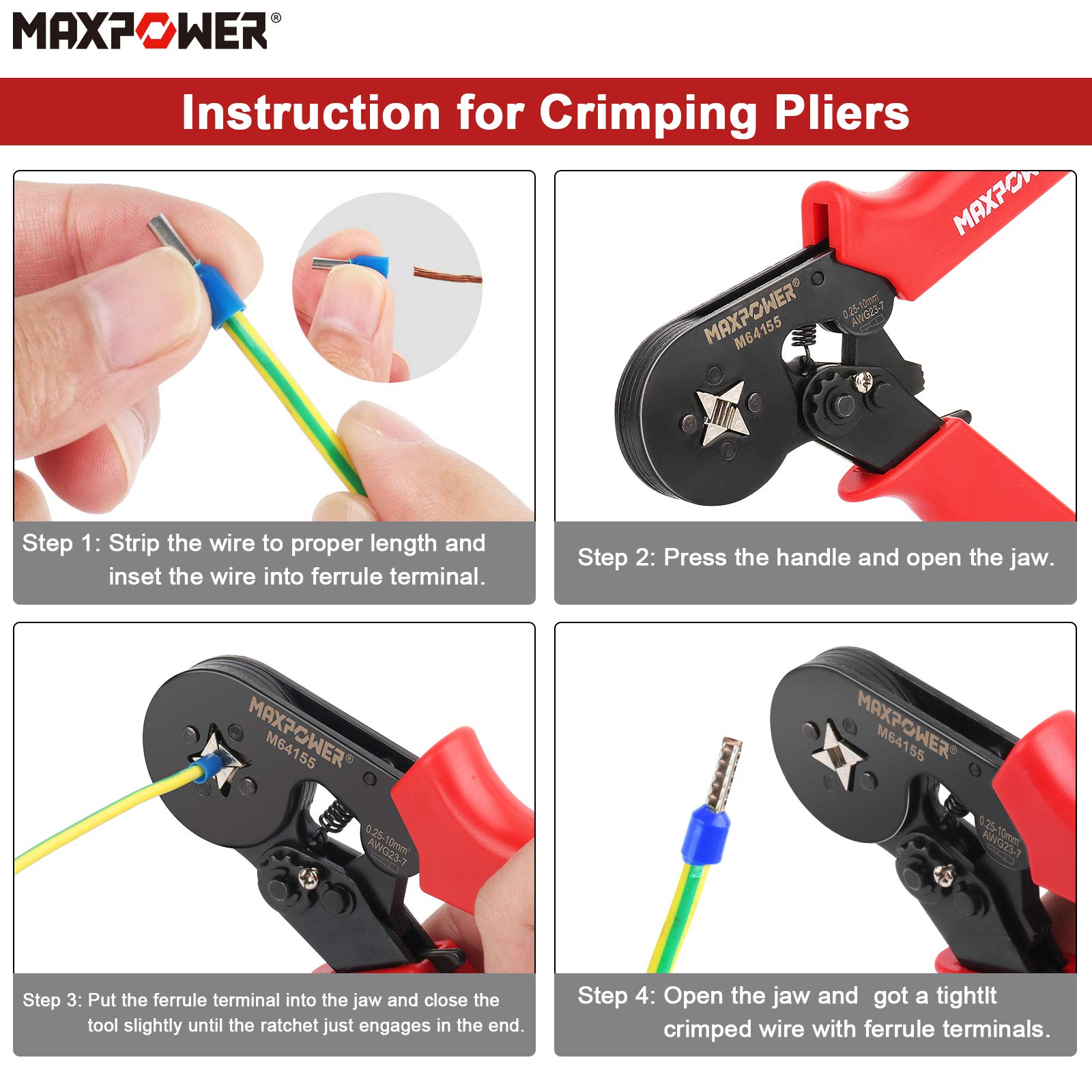 MAXPOWER Outils électriques kit pince à sertir 1200 cosses 0,25-10mm²