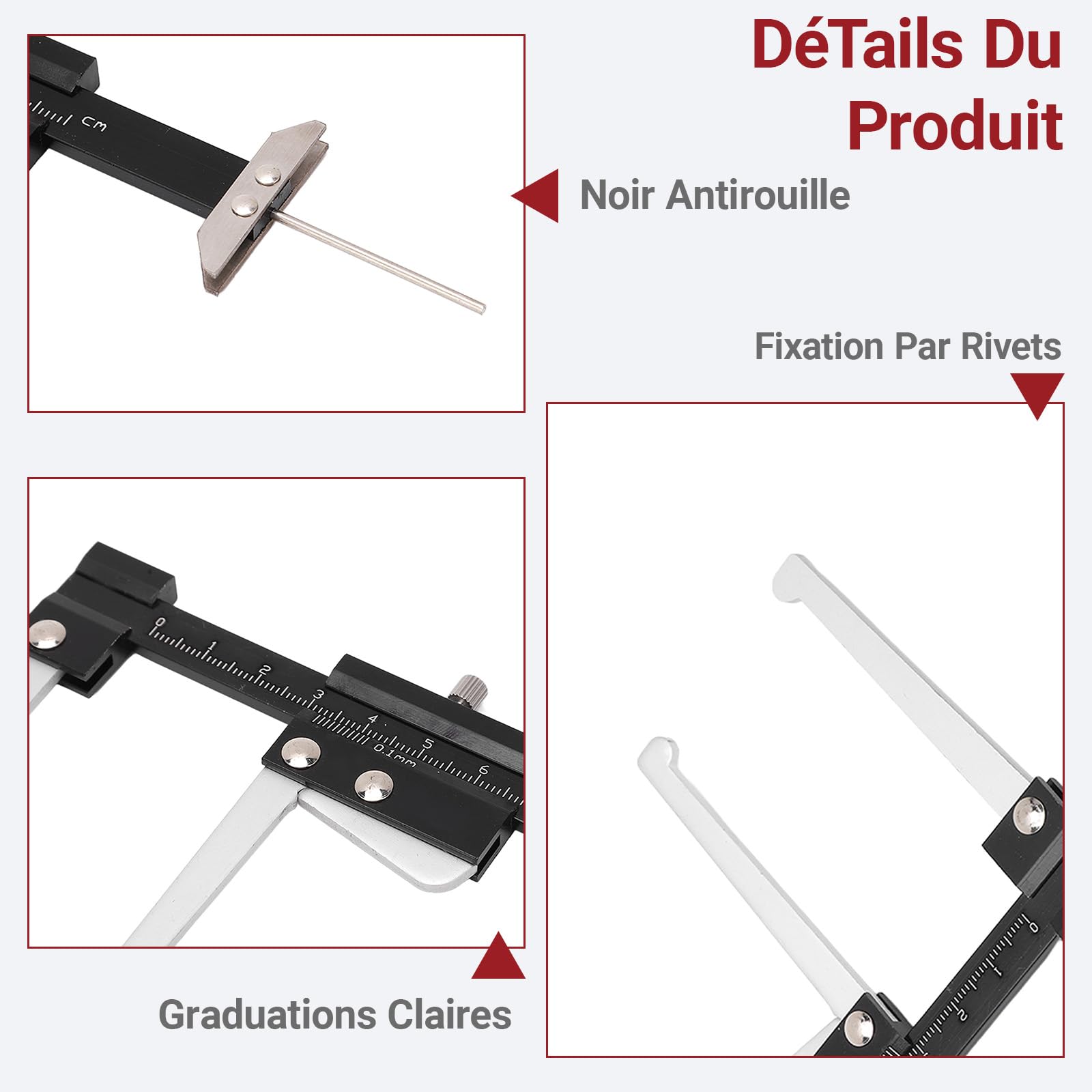 OUKENS Jauge Profondeur Pneu 0-60 mm Jauge 0,1 mm Alu