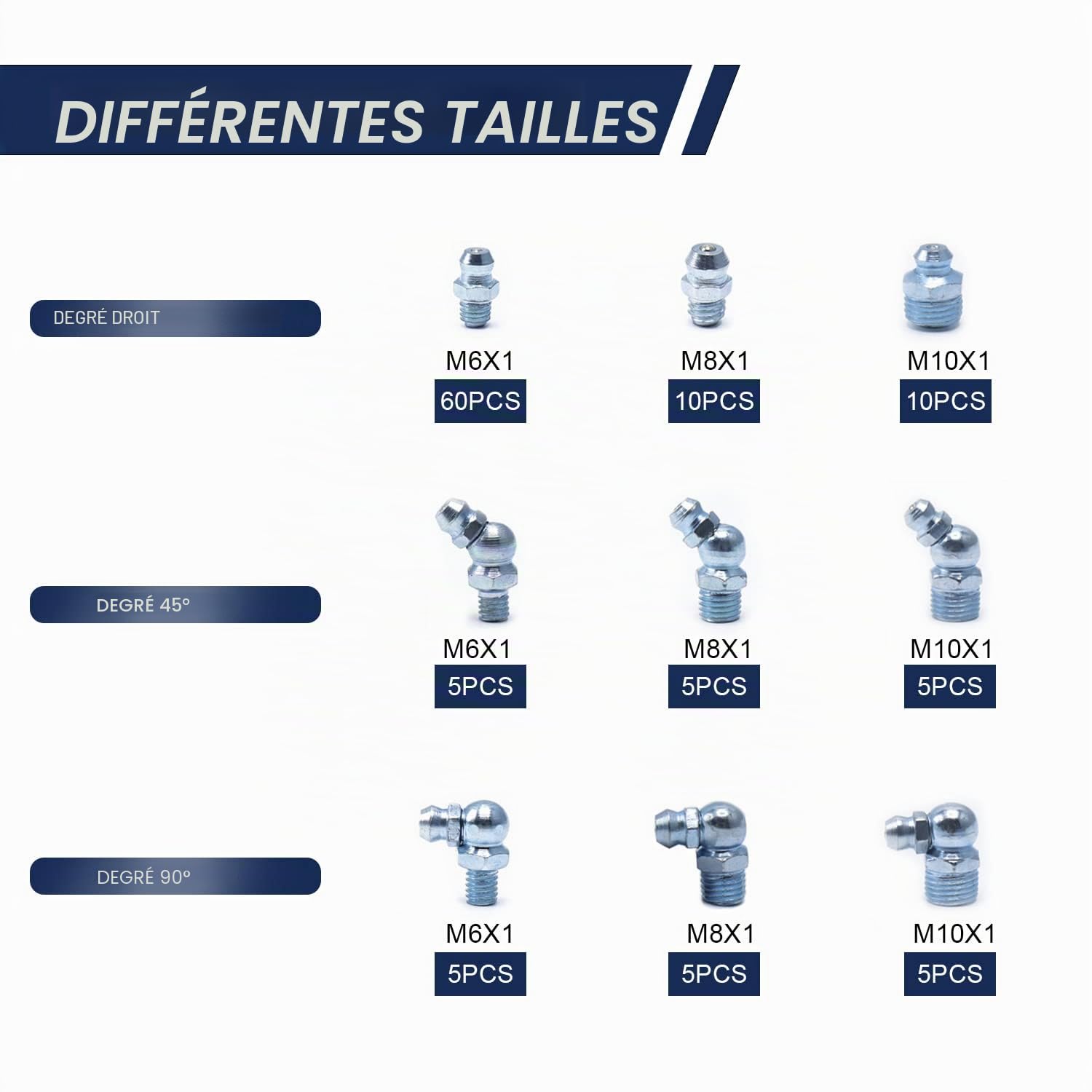 CCLIFE DIY Tools graisseurs M6 M8 M10 coffret 110 pièces