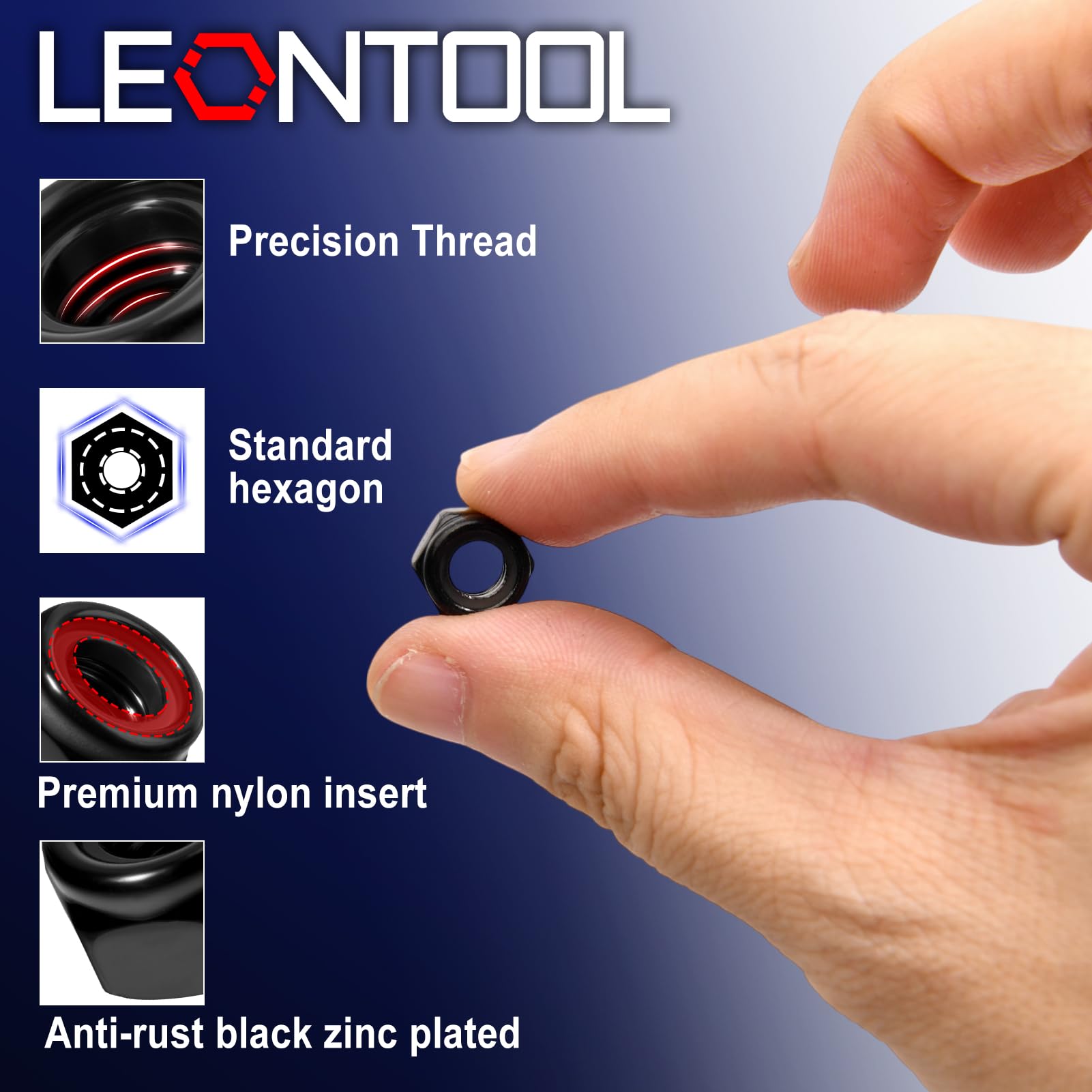 LEONTOOL Contre-écrous Nylstop M6 noir lot 50 pcs