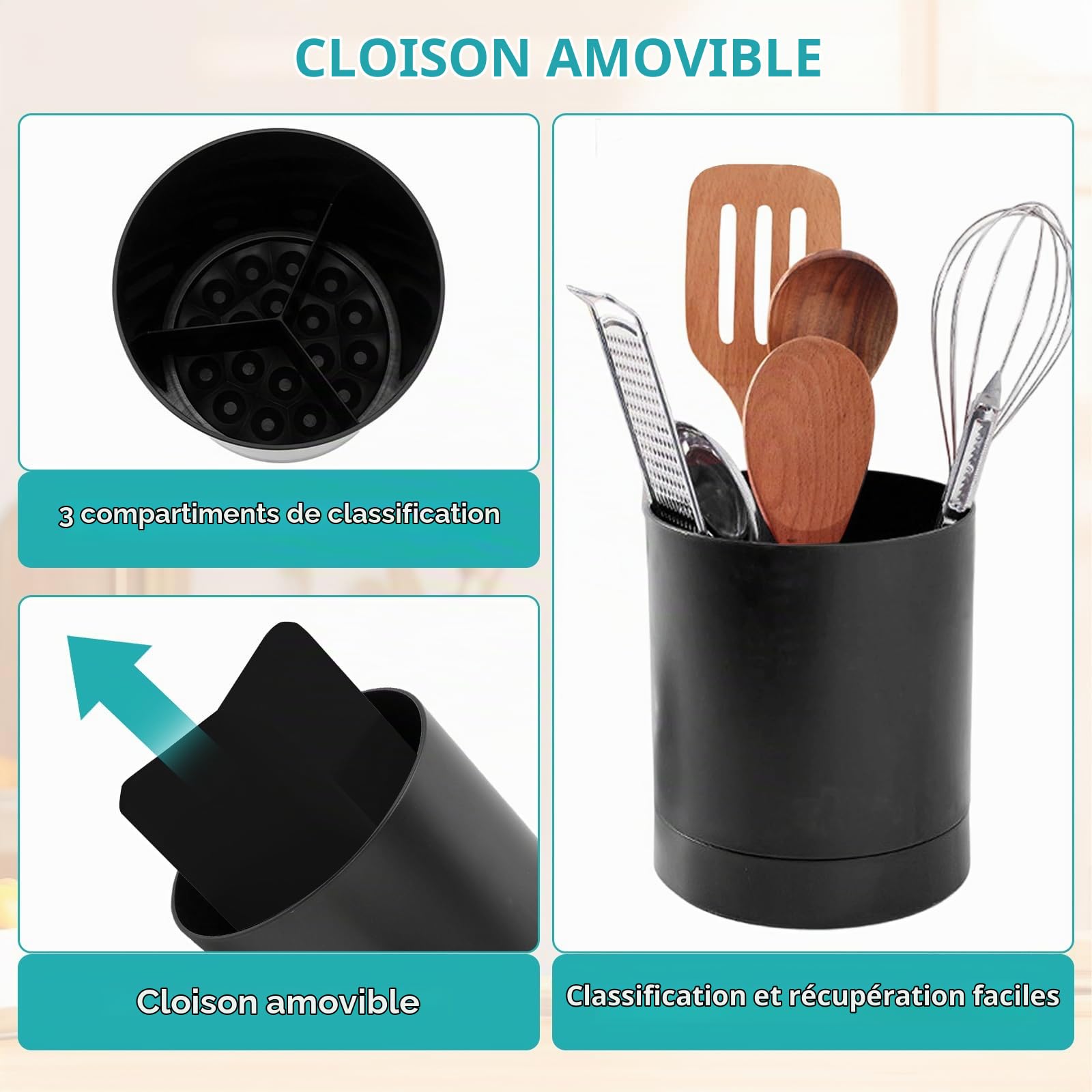 OUKENS Cuisine et maison Porte-ustensiles rotatif 360° noir PP