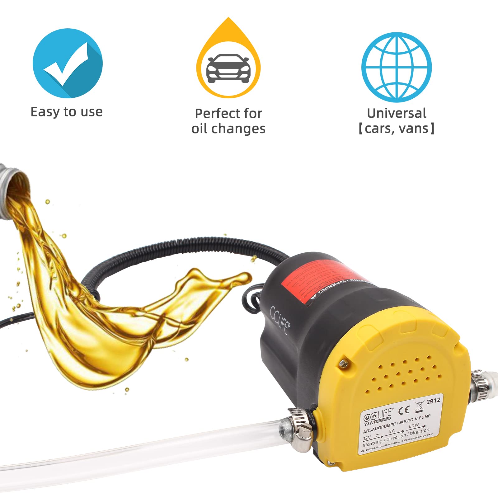 CCLife Oil Tools pompe vidange huile moteur 12V diesel