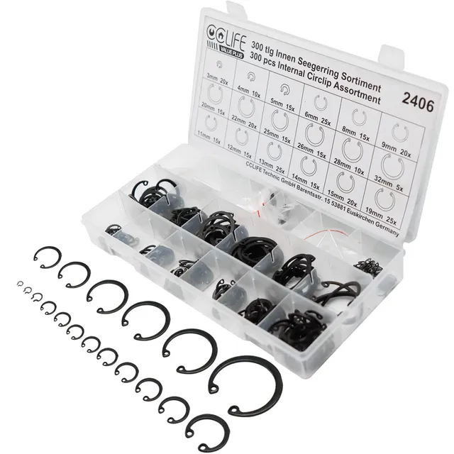 CCLIFE Circlips Intérieur Anneau 300 Pièces Noir 3-32mm