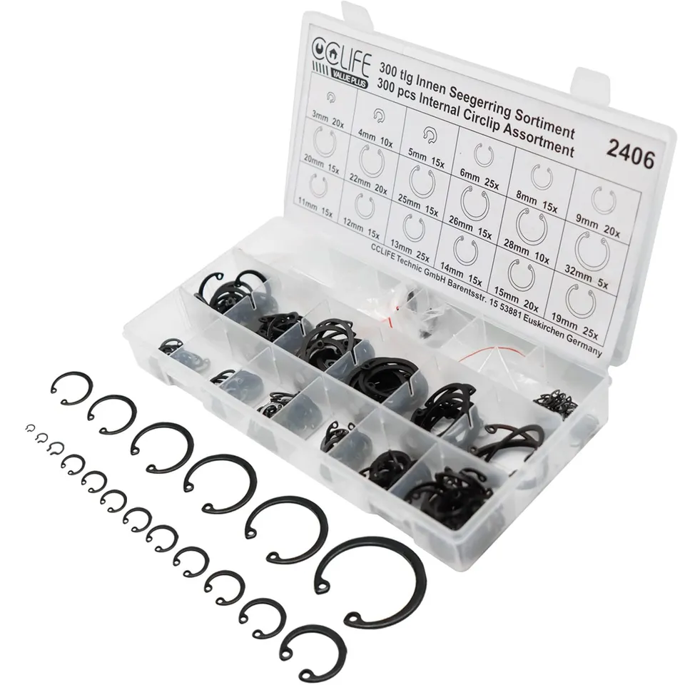 CCLIFE Circlips Intérieur Anneau 300 Pièces Noir 3-32mm