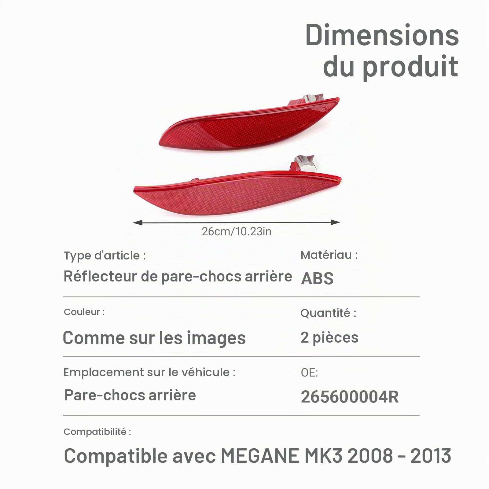 OUKENS Pièces d'auto et de moto réflecteur Megane 3 265600004R