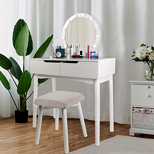 CCLIFE coiffeuse miroir LED blanc tabouret 80x40cm